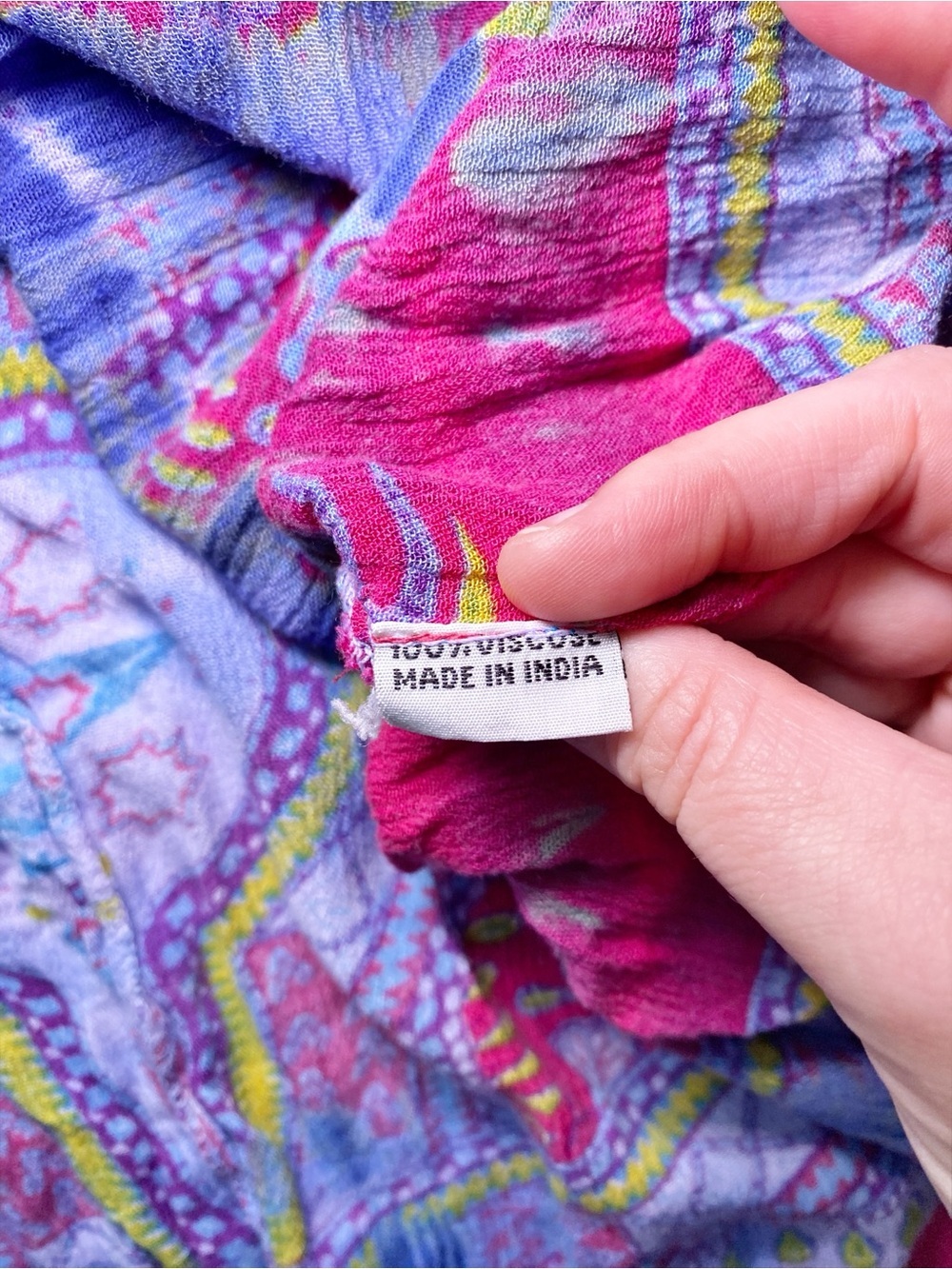 Greater Good | Pink & Purple Boho Print Crinkle Tunic Top - Picture 10 of 14